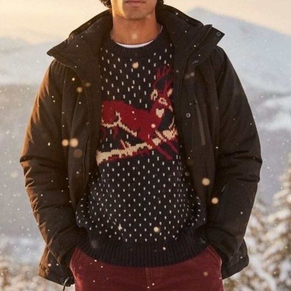 Forum Apres Ski Sweater Mens M Vintage Polka Dot Black Crewneck Pullover Winter